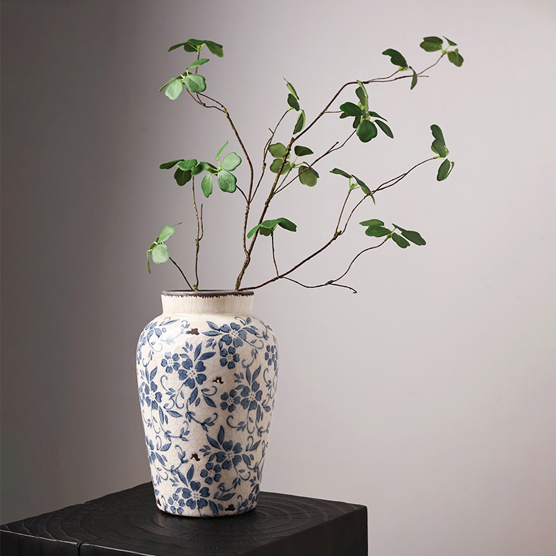 Vintage Ice Crack Blue and White Porcelain Vase 